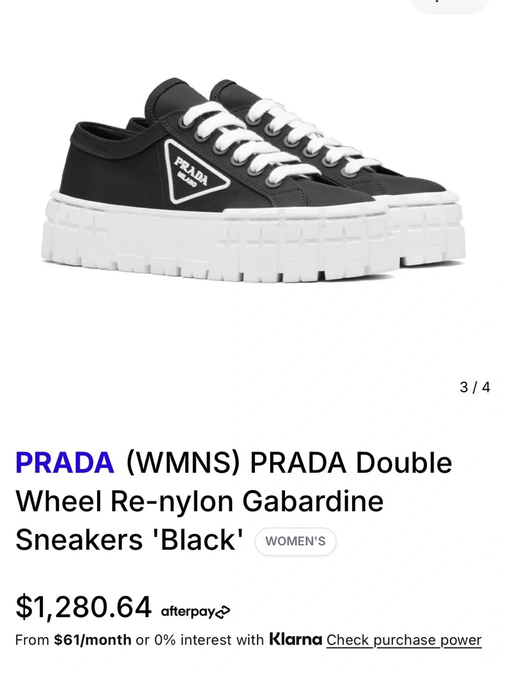 PRADA Double Wheel Re-Nylon Gabardine Sneakers -Black/White